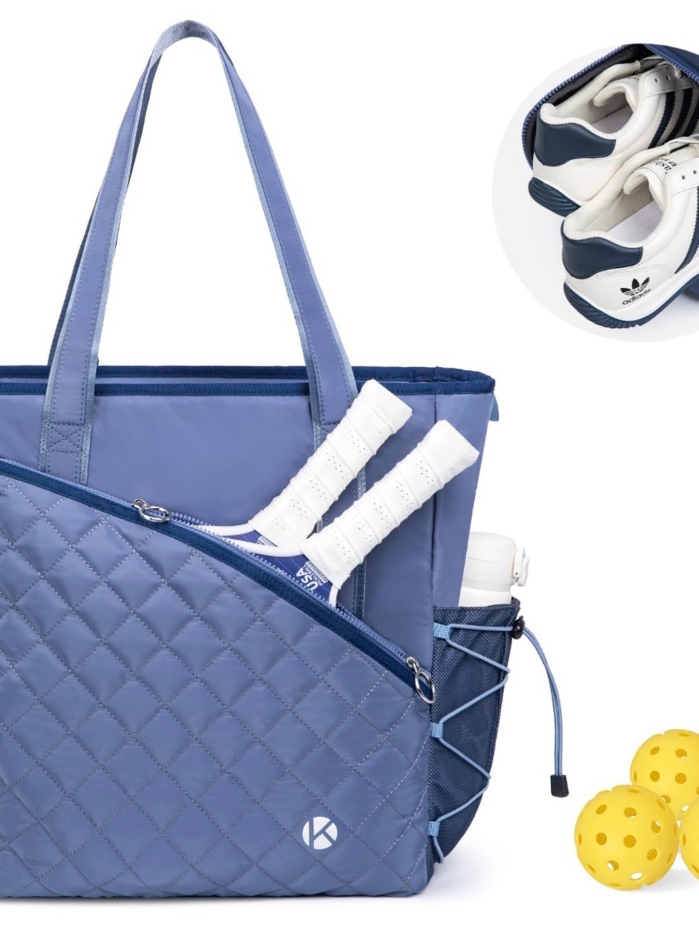 Quilted Pickleball Tote in Periwinkle Blue